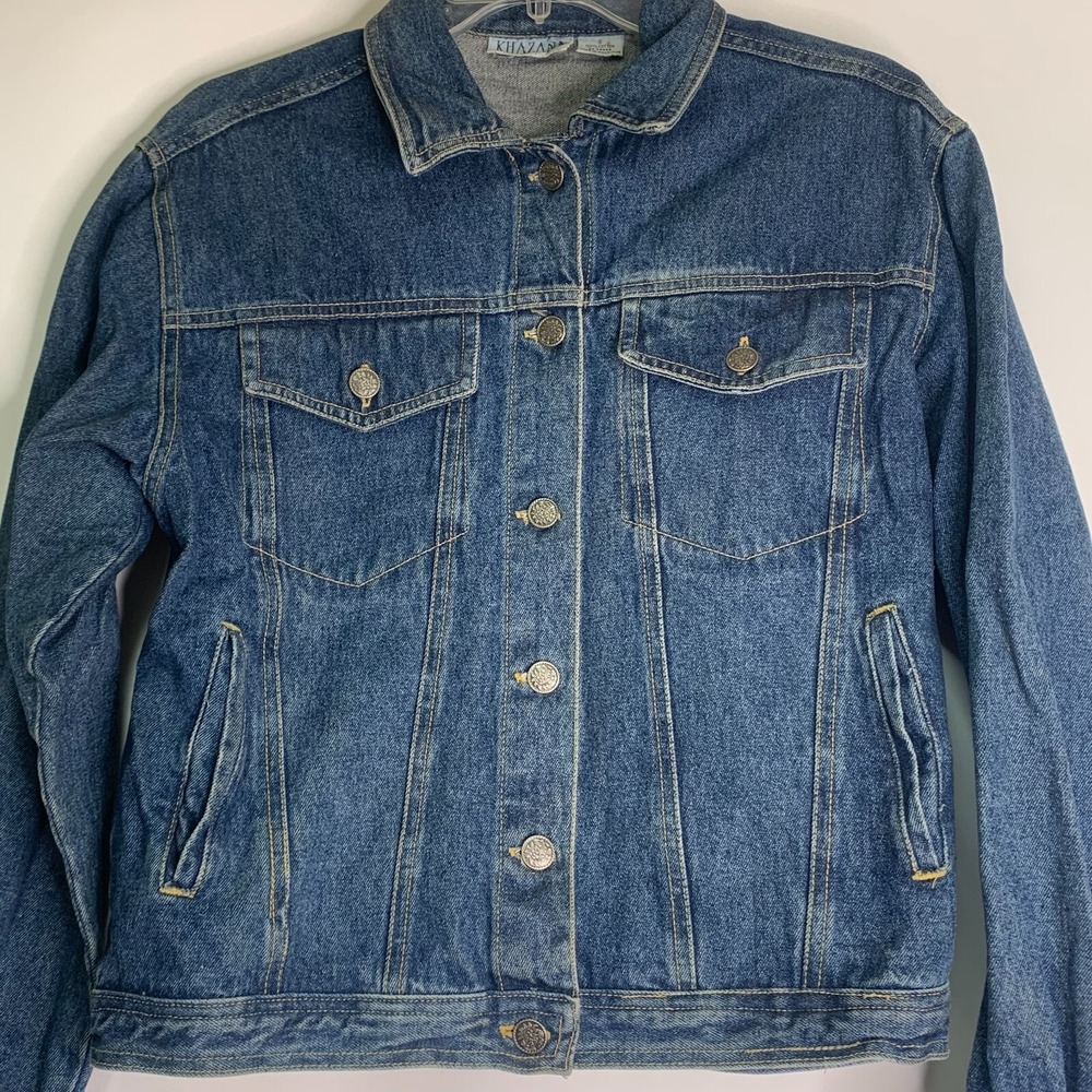 Khazana Womens Blue Denim Button Up Collared Long Sleeves Jacket Small Vintage